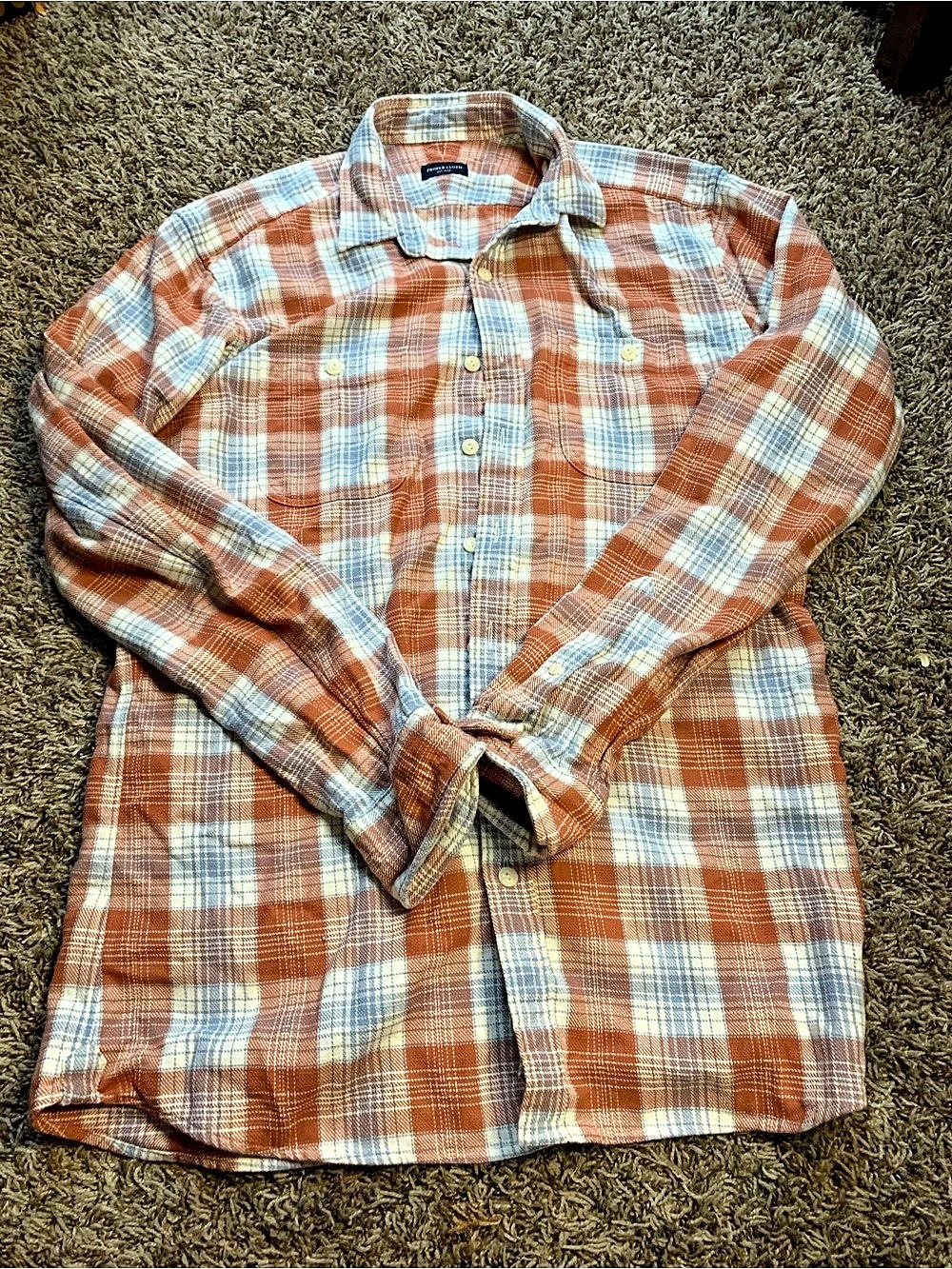 PROPER CLOTH Luxury Custom Plaid Flannel Shirt XXL 3XL Jackson Rust Blue
